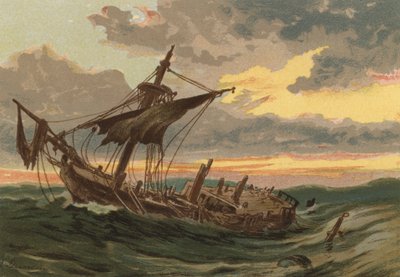 Coucher de soleil en mer, le navire abandonné - Edward Duncan