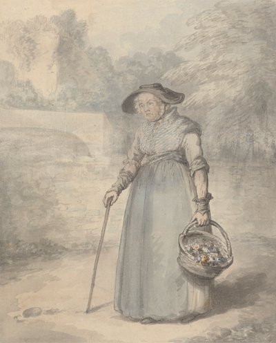 Vieille dame avec un panier de fleurs - Edward Edwards