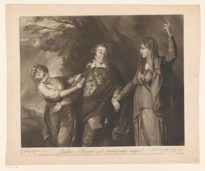Portrait de David Garrick entre les personnifications de la comédie et de la tragédie Reddere Personae scit convenientia cuique - Edward Fisher
