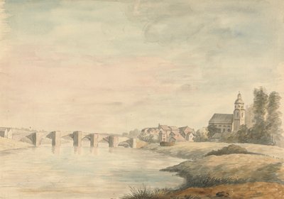 Paysage fluvial avec pont - Edward Francis Burney