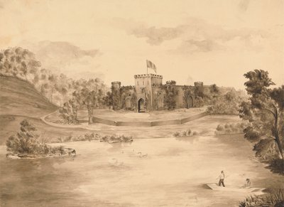 Paysage fluvial avec château - Edward Francis Burney