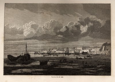 Vue de la ville de Suez (Égypte), dessin de Grenet, pour illustrer une excursion au canal de Suez, en 1862, par Paul Merruau. Gravure dans « Le tour du monde », édité par Edouard Charton - Edward Grenet