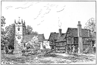 Église Clifford et vieille maison, Stratford-upon-Avon, Warwickshire, 1885 - Edward Hull