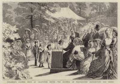 Exposition florale des enfants à Grosvenor House, la duchesse de Westminster distribuant les prix - Edward Killingworth Johnson