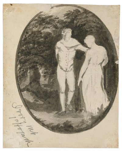 Un couple dans un paysage boisé en ovale (verso), c. 1838-1848 - Edward Lear