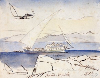 Un dhow égyptien sur le Nil, près de Shetaal (Égypte) - Edward Lear
