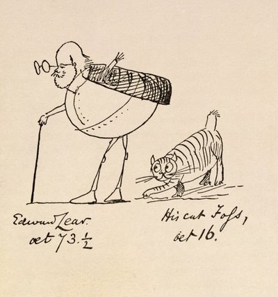 Edward Lear âgé de 73 ans et demi et son chat Foss, âgé de 16 ans - Edward Lear