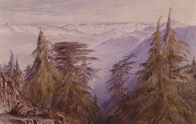 Singes sur un rocher près de Simla, Inde du Nord - Edward Lear