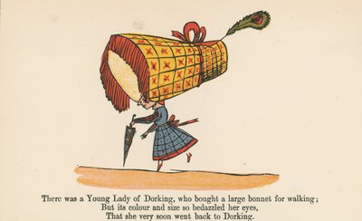 Il y avait une jeune dame de Dorking, qui acheta un grand bonnet pour marcher, de 