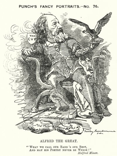 Caricature de Punch : Alfred, Lord Tennyson, poète anglais - Edward Linley (after) Sambourne