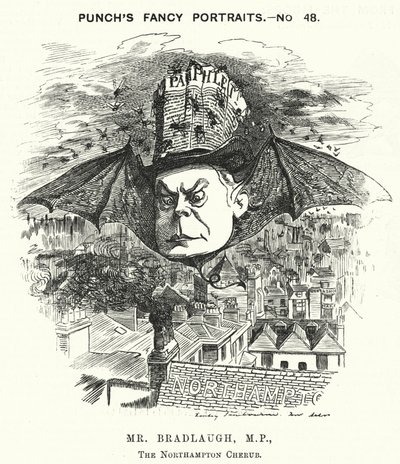 Caricature de Punch : Charles Bradlaugh, homme politique libéral anglais et athée - Edward Linley (after) Sambourne