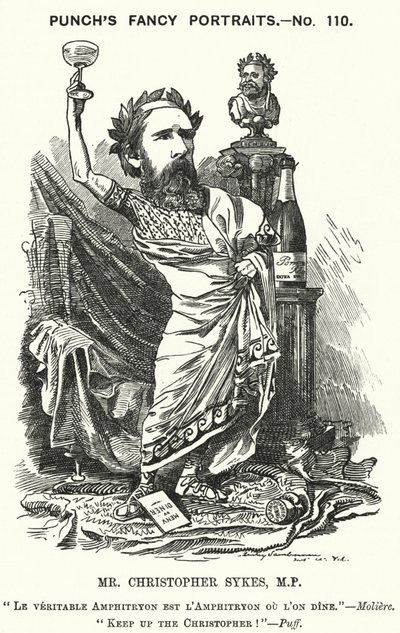 Caricature de Punch : Christopher Sykes, homme politique conservateur anglais (gravure) - Edward Linley (after) Sambourne