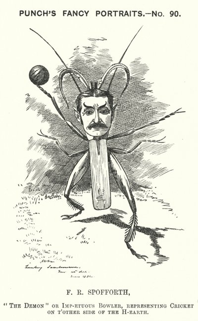 Caricature de Punch : Fred Spofforth, joueur de cricket australien (gravure) - Edward Linley (after) Sambourne
