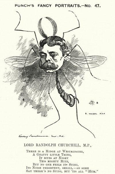 Caricature de Punch : Lord Randolph Churchill, homme politique conservateur anglais - Edward Linley (after) Sambourne