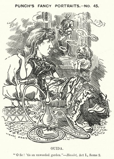 Caricature de Punch : Ouida (Maria Louise Rame), romancière anglaise - Edward Linley (after) Sambourne