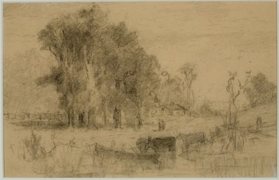 Paysage, barque et vaches (#57) c. 1880 - Edward Mitchell Bannister