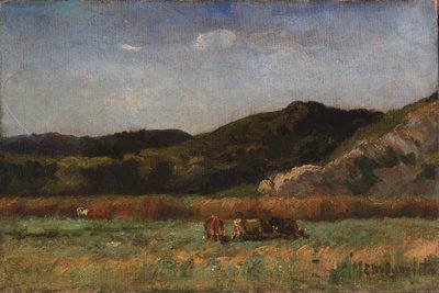Sans titre (paysage avec vaches en train de brouter, collines) - Edward Mitchell Bannister