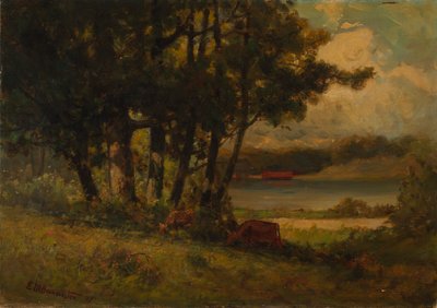 Sans titre (paysage avec des vaches broutant près d