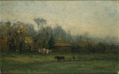 Sans titre (paysage avec un homme labourant les champs) - Edward Mitchell Bannister