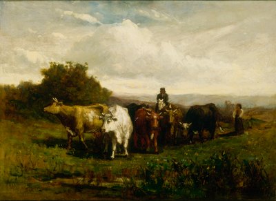 Sans titre (homme à cheval, femme à pied conduisant le bétail) - Edward Mitchell Bannister