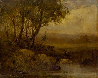 Paysage sans titre, rive, trois vaches - Edward Mitchell Bannister