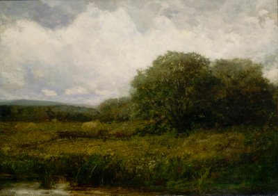 Paysage sans titre avec des bœufs et une charrette de foin traversant un pont, n.d. - Edward Mitchell Bannister