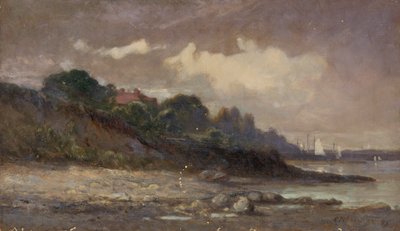 Rivage sans titre avec voiliers et toit - Edward Mitchell Bannister