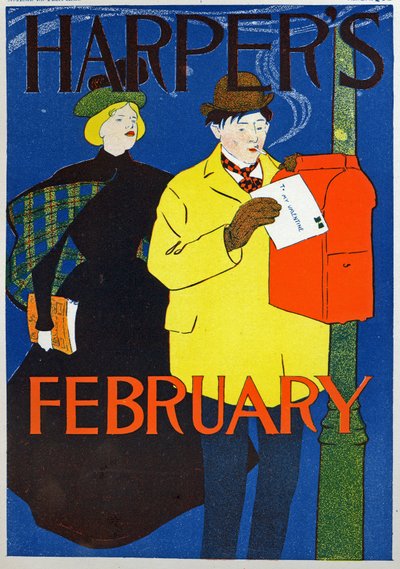 Science. Communication. Poste. La lettre de la Saint-Valentin, Affiche de Penfiel pour le magazine Harper