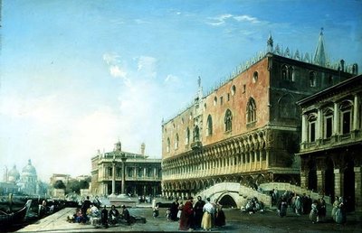 La Piazzetta, Venise, avec de nombreuses figures près du Palais des Doges - Edward Pritchett