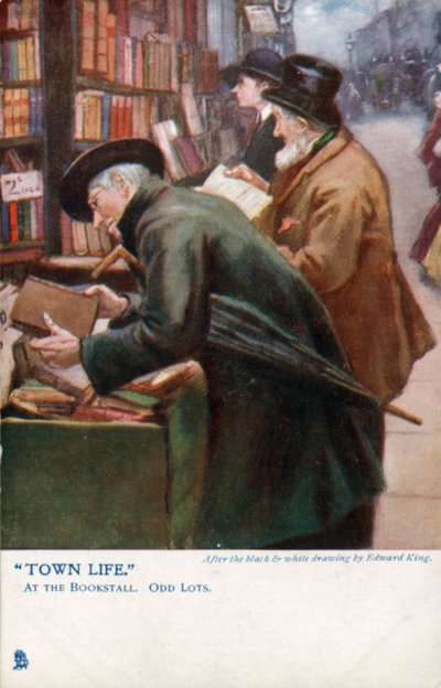 Vie urbaine : clients feuilletant un étal de livres - Edward R. King