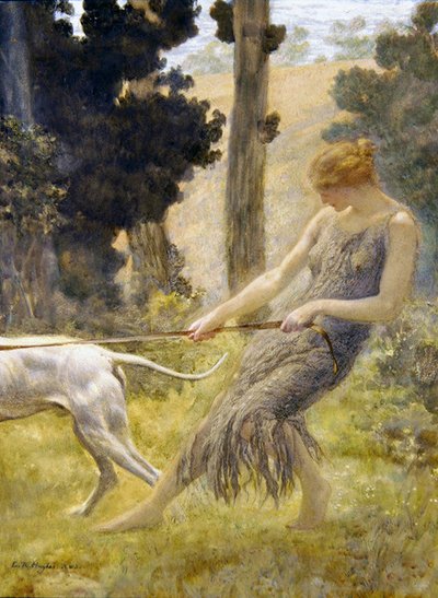 Femme Marchant avec son Chien - Edward Robert Hughes