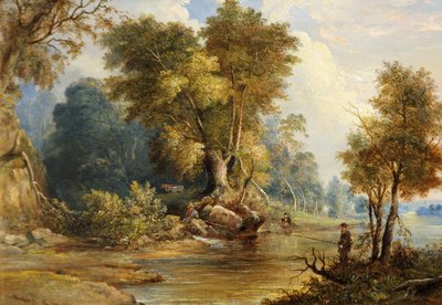 Scène de rivière avec pêcheurs, la Leadon, Gloucestershire, vers 1880 - Edward Smith