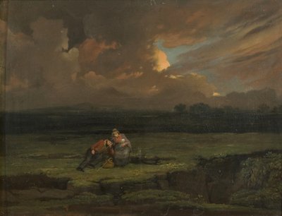Un soldat et sa femme et son enfant dans un paysage orageux - Edward Villiers Rippingille