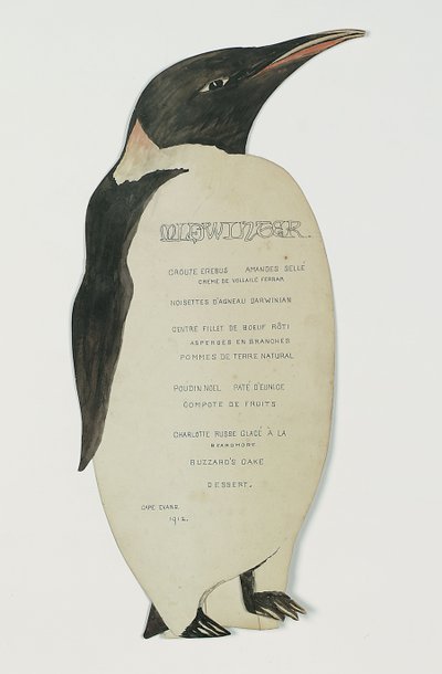 Menu en forme de manchot empereur, pour le dîner du jour du solstice d