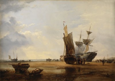 Brig sur le sable : Navires sur le sable à Hastings, 1836 - Edward William Cooke
