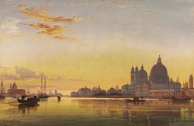 Coucher de soleil sur la lagune de Venise, église d
