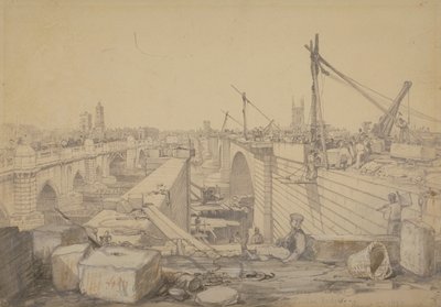 La construction du pont de Londres - Edward William Cooke