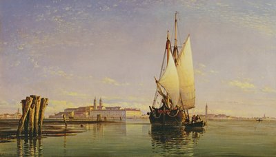 Les collines euganéennes et la lagune de Venise - Trabaccola attendant la marée, coucher de soleil, 1853 - Edward William Cooke