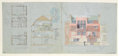 Élévation et section de la maison et du studio pour Frank Miles, Tite Street, Chelsea, 1878-79 - Edward William Godwin