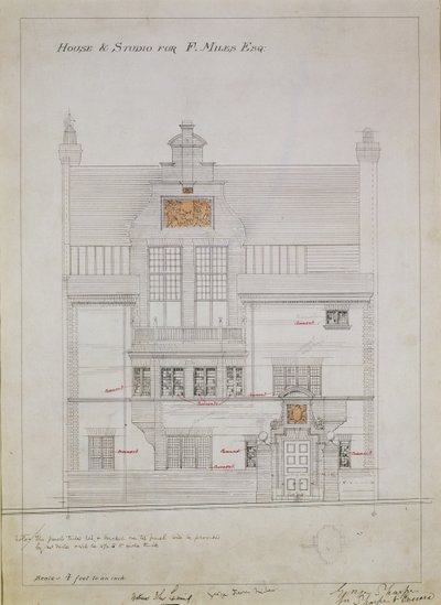 Dessin de travail pour Maison et Studio pour F. Miles Esq, Tite Street, Chelsea, 1878-79 - Edward William Godwin