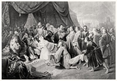 La Reddition de Calais, 4 août 1347, gravée par John Young - Edward after Bird