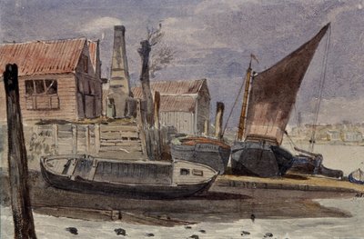 Battersea, la rive avec des bateaux - Edward attr. to Bragg