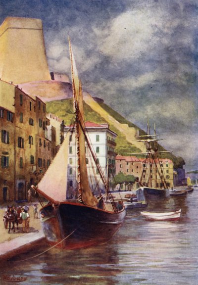 Corse : Le port, Bonifacio (lithographie en couleur) - Edwin Arthur Norbury