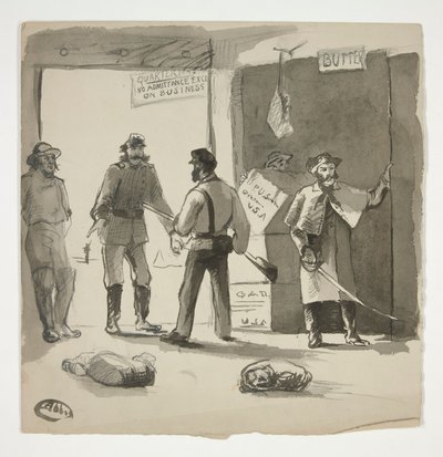 Croquis de guerre civile (recto) ; Homme regardant une peinture (verso) - Edwin Austin Abbey