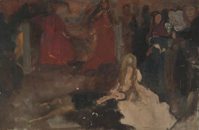 Étude de composition, pour La Scène de la pièce dans Hamlet, Acte III, Scène II - Edwin Austin Abbey