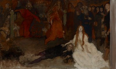 Étude de composition, pour La Scène de la pièce dans Hamlet, Acte III, Scène II - Edwin Austin Abbey