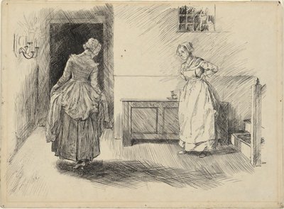 Entrée de Mme Hardcastle et de la servante, étude pour Oliver Goldsmith - Edwin Austin Abbey
