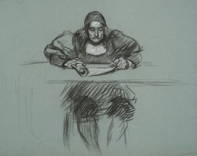 Figure pour le procès de la reine Katherine. greffier au bureau - Edwin Austin Abbey