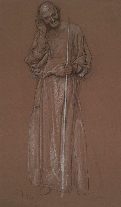Étude de figure, vieil homme avec bâton, possiblement Polonius - Edwin Austin Abbey