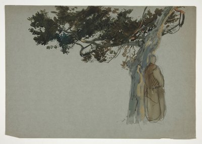 Figures debout sous un arbre - (illustration non identifiée) - Edwin Austin Abbey